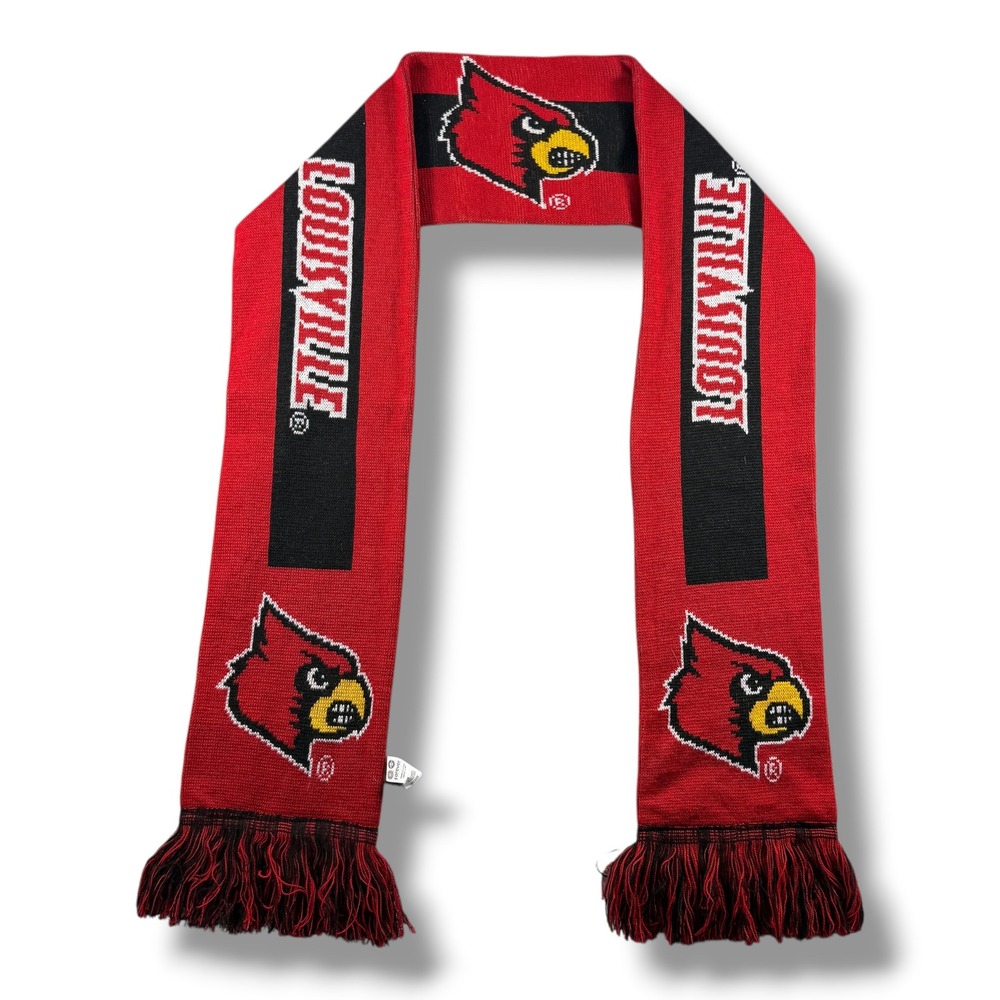 Louisville Cardinals Scarf Forever Collectibles Red Black Knit Fringe NCAA 1570